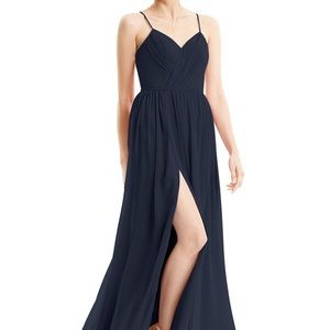 Azazie Cora Dark Navy Dress w/ beaded crystal sash